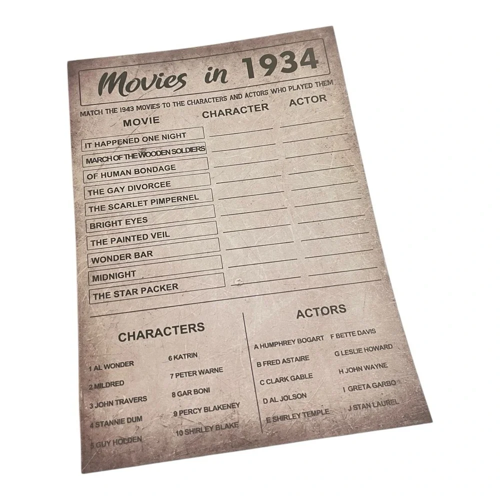 Born 1934 92nd Birthday Party Games 5x7
